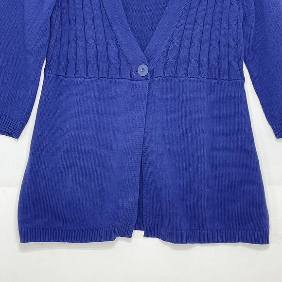 D&Co Women Small Cable Knit Sweater Navy Blue One Button 3/4 Sleeve - Picture 5 of 13